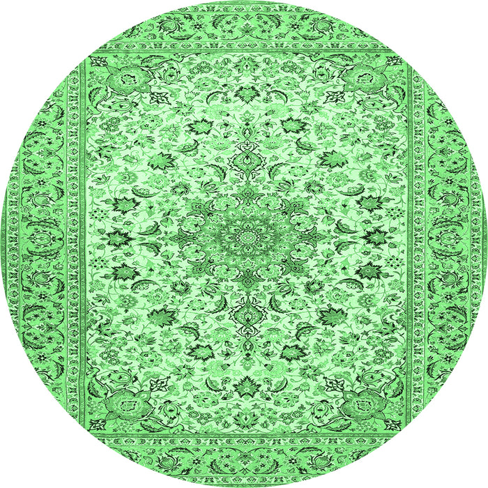 Round Medallion Emerald Green Traditional Rug, tr422emgrn