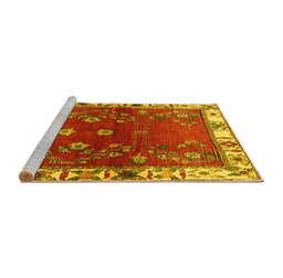 Sideview of Machine Washable Persian Yellow Traditional Rug, wshtr4230yw