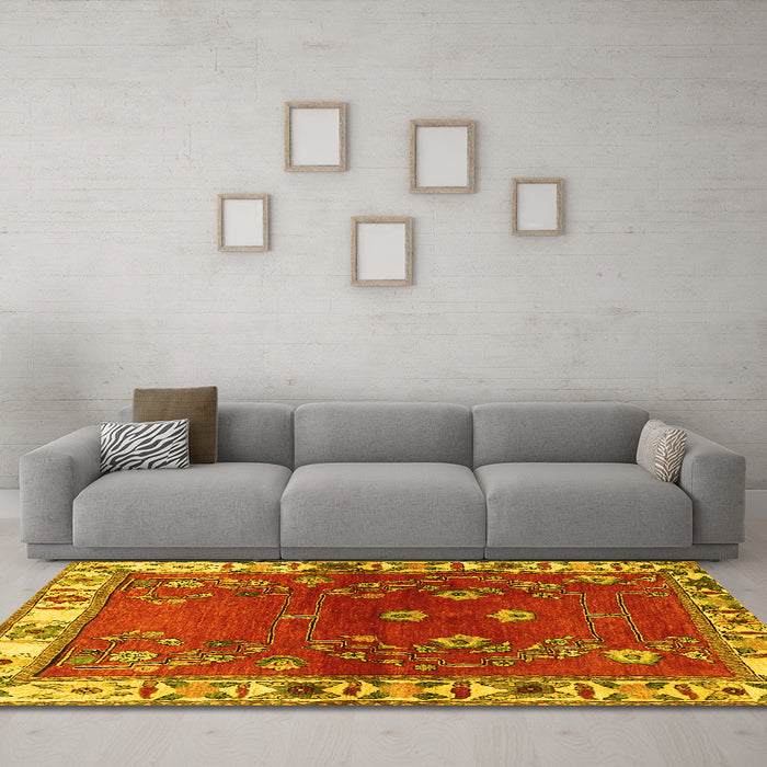 Machine Washable Persian Yellow Traditional Rug in a Living Room, wshtr4230yw