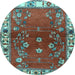 Round Machine Washable Persian Light Blue Traditional Rug, wshtr4230lblu