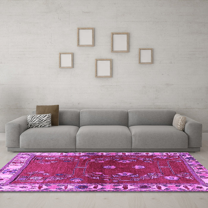 Machine Washable Persian Purple Traditional Area Rugs in a Living Room, wshtr4230pur