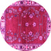 Round Machine Washable Persian Pink Traditional Rug, wshtr4230pnk