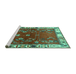 Sideview of Machine Washable Persian Turquoise Traditional Area Rugs, wshtr4230turq