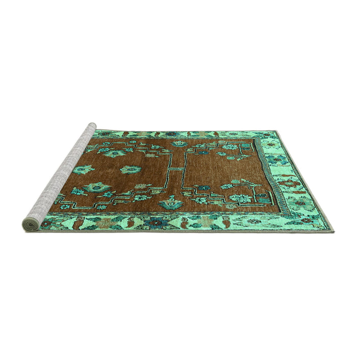 Sideview of Machine Washable Persian Turquoise Traditional Area Rugs, wshtr4230turq