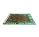 Sideview of Machine Washable Persian Turquoise Traditional Area Rugs, wshtr4230turq