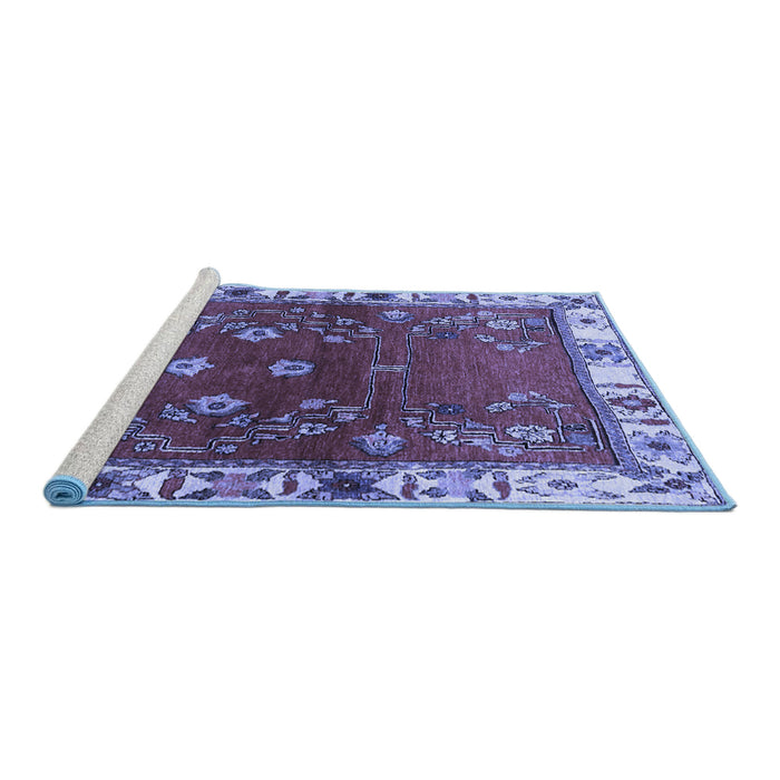 Sideview of Machine Washable Persian Blue Traditional Rug, wshtr4230blu