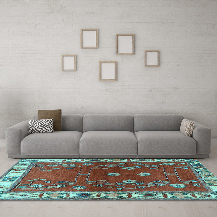 Machine Washable Persian Light Blue Traditional Rug in a Living Room, wshtr4230lblu