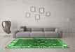 Machine Washable Persian Emerald Green Traditional Area Rugs in a Living Room,, wshtr4230emgrn