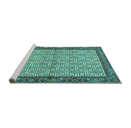 Sideview of Machine Washable Persian Turquoise Traditional Area Rugs, wshtr4231turq