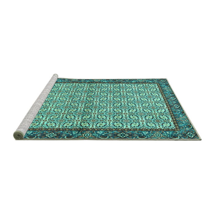 Sideview of Machine Washable Persian Turquoise Traditional Area Rugs, wshtr4231turq