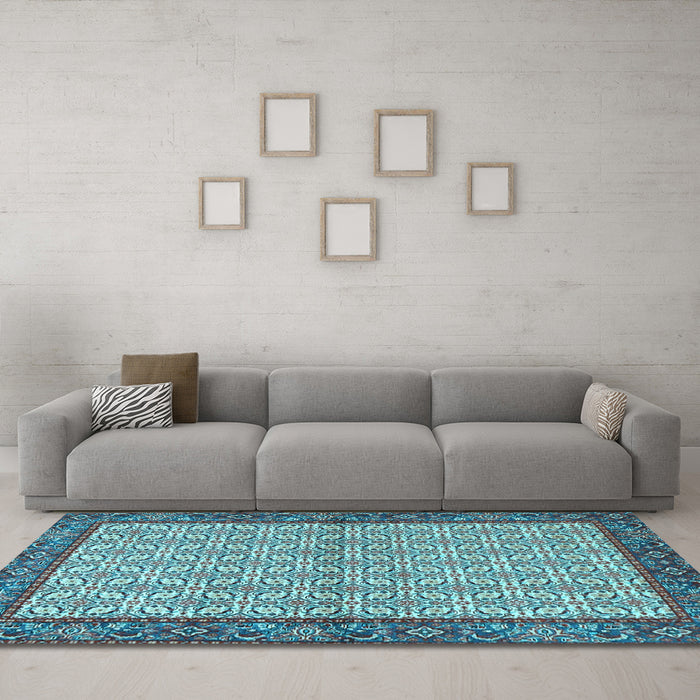 Machine Washable Persian Light Blue Traditional Rug in a Living Room, wshtr4231lblu