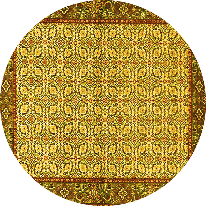 Round Machine Washable Persian Yellow Traditional Rug, wshtr4231yw