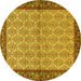 Round Machine Washable Persian Yellow Traditional Rug, wshtr4231yw