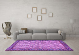 Machine Washable Persian Purple Traditional Area Rugs in a Living Room, wshtr4231pur