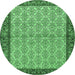 Round Machine Washable Persian Emerald Green Traditional Area Rugs, wshtr4231emgrn