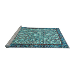 Sideview of Machine Washable Persian Light Blue Traditional Rug, wshtr4231lblu