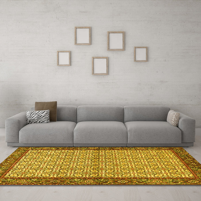 Machine Washable Persian Yellow Traditional Rug in a Living Room, wshtr4231yw