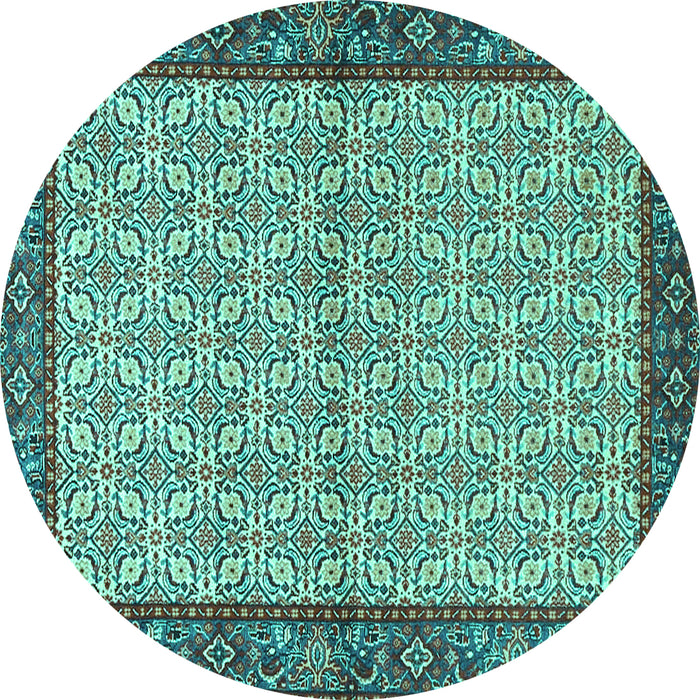 Round Machine Washable Persian Turquoise Traditional Area Rugs, wshtr4231turq