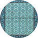 Round Machine Washable Persian Light Blue Traditional Rug, wshtr4231lblu