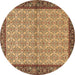 Round Machine Washable Persian Brown Traditional Rug, wshtr4231brn