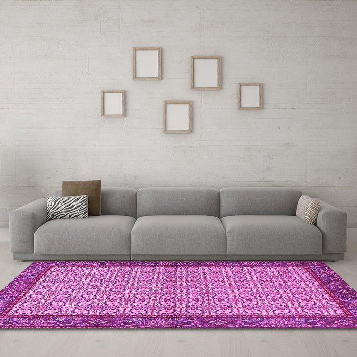 Machine Washable Persian Pink Traditional Rug in a Living Room, wshtr4231pnk