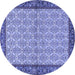 Round Machine Washable Persian Blue Traditional Rug, wshtr4231blu