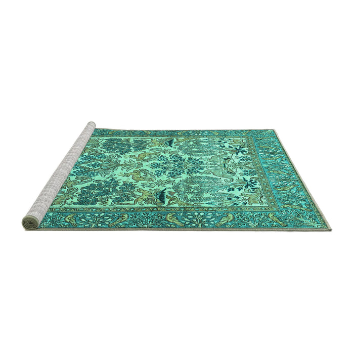 Sideview of Machine Washable Animal Turquoise Traditional Area Rugs, wshtr4232turq