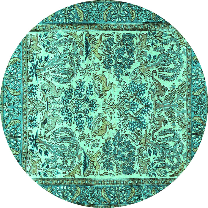 Round Animal Turquoise Traditional Rug, tr4232turq