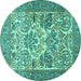 Round Animal Turquoise Traditional Rug, tr4232turq