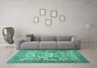 Machine Washable Animal Turquoise Traditional Area Rugs in a Living Room,, wshtr4232turq