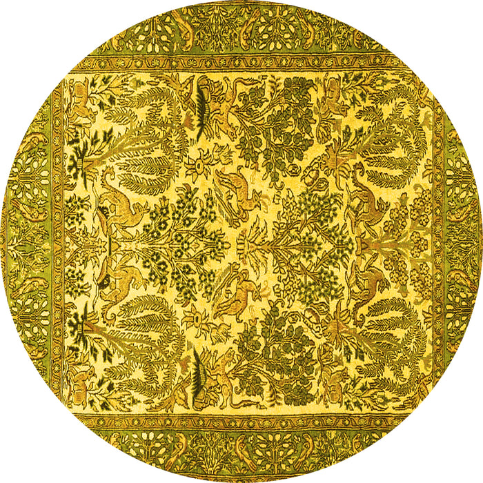 Round Animal Yellow Traditional Rug, tr4232yw