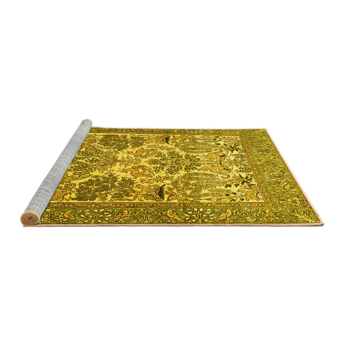 Sideview of Machine Washable Animal Yellow Traditional Rug, wshtr4232yw