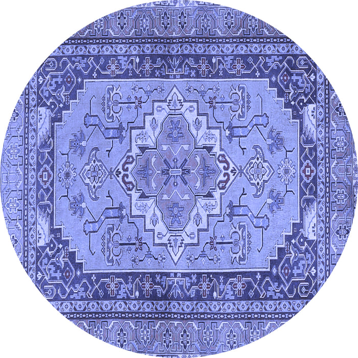 Round Machine Washable Persian Blue Traditional Rug, wshtr4233blu