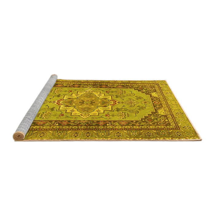 Sideview of Machine Washable Persian Yellow Traditional Rug, wshtr4233yw