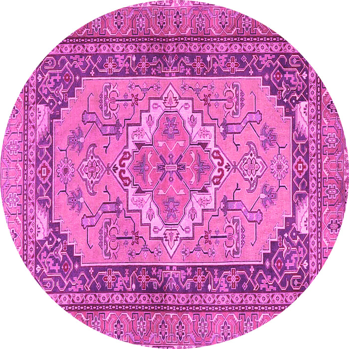 Round Machine Washable Persian Pink Traditional Rug, wshtr4233pnk