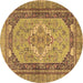 Round Persian Brown Traditional Rug, tr4233brn