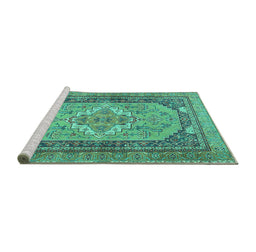 Sideview of Machine Washable Persian Turquoise Traditional Area Rugs, wshtr4233turq