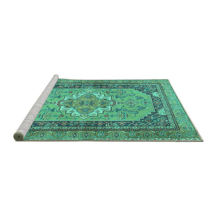 Sideview of Machine Washable Persian Turquoise Traditional Area Rugs, wshtr4233turq