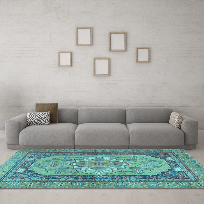 Machine Washable Persian Light Blue Traditional Rug in a Living Room, wshtr4233lblu