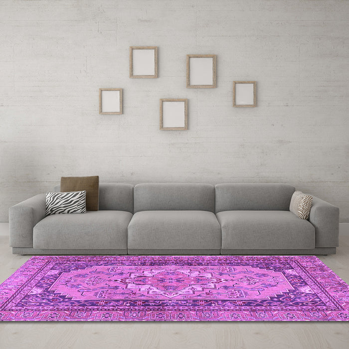 Machine Washable Persian Purple Traditional Area Rugs in a Living Room, wshtr4233pur