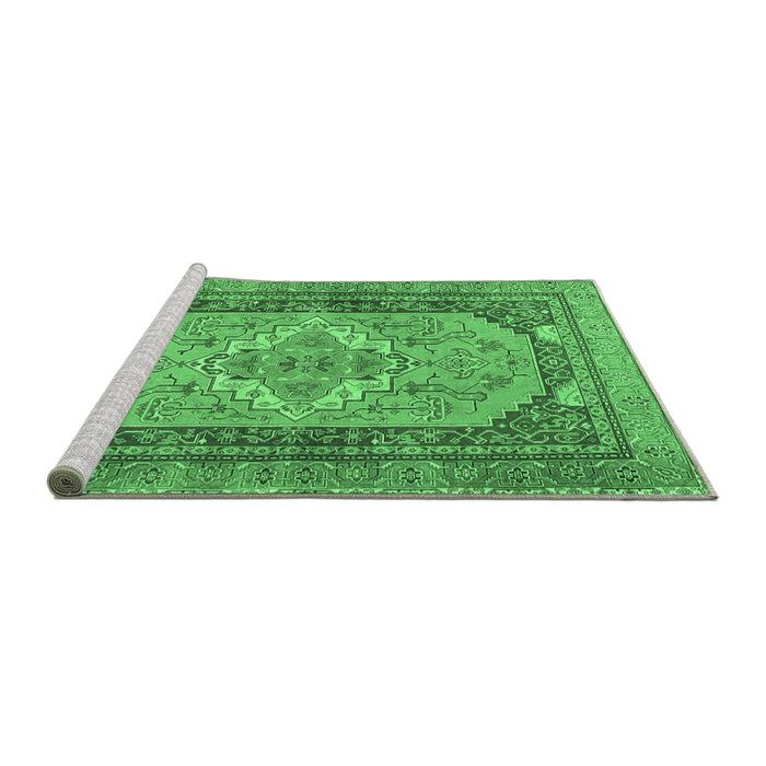 Sideview of Machine Washable Persian Emerald Green Traditional Area Rugs, wshtr4233emgrn