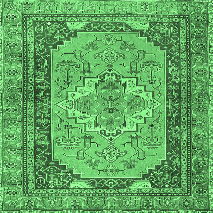 Square Machine Washable Persian Emerald Green Traditional Area Rugs, wshtr4233emgrn