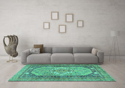 Machine Washable Persian Turquoise Traditional Area Rugs in a Living Room,, wshtr4233turq
