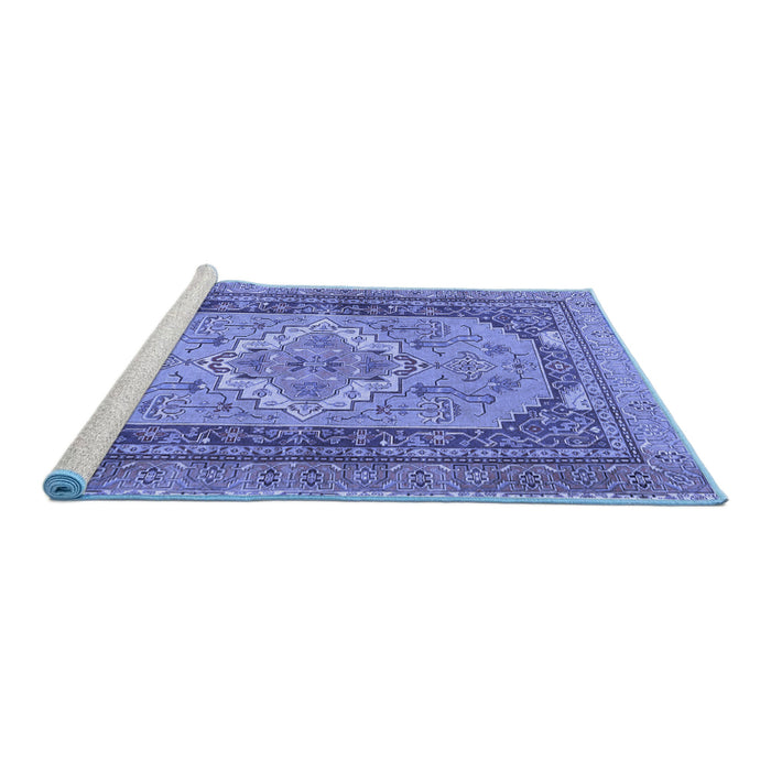 Sideview of Machine Washable Persian Blue Traditional Rug, wshtr4233blu