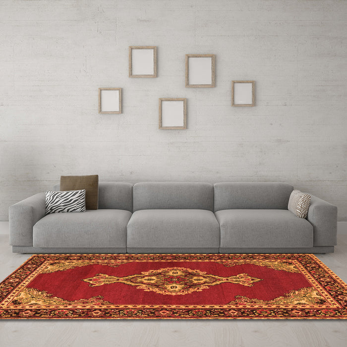 Machine Washable Persian Orange Traditional Area Rugs in a Living Room, wshtr4234org
