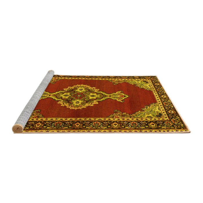 Sideview of Machine Washable Persian Yellow Traditional Rug, wshtr4234yw