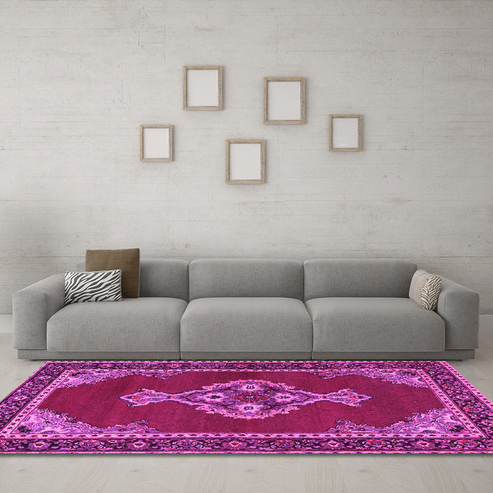 Machine Washable Persian Pink Traditional Rug in a Living Room, wshtr4234pnk