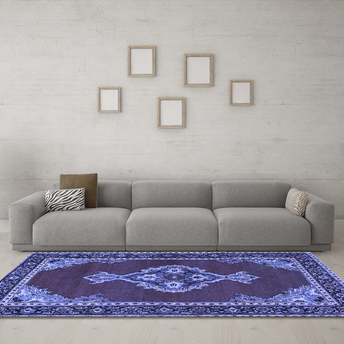 Machine Washable Persian Blue Traditional Rug in a Living Room, wshtr4234blu