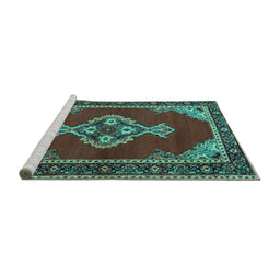 Sideview of Machine Washable Persian Turquoise Traditional Area Rugs, wshtr4234turq