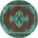 Round Machine Washable Persian Turquoise Traditional Area Rugs, wshtr4234turq